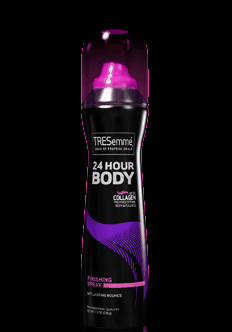 No more hair helmets! Use @TRESemme 24 Hour Body Finishing Spray for hold that moves & hair that never goes flat.