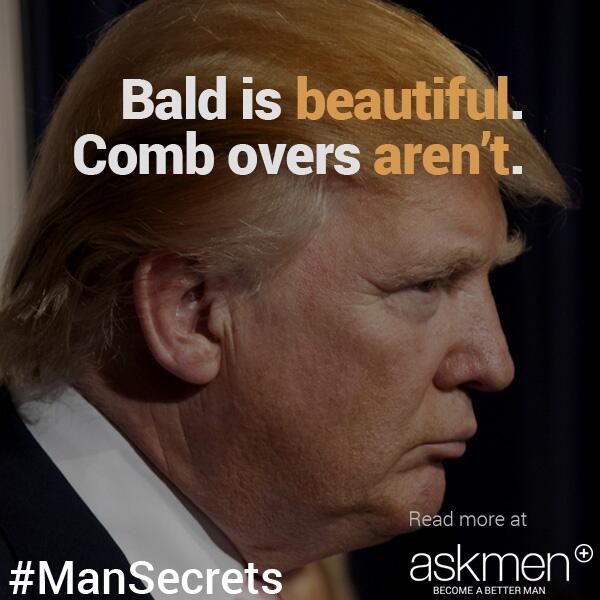 AskMen's tweet photo. #ManSecrets: Bald is beautiful. Comb overs aren't. Here's 34 other ways to live smarter now http://t.co/oF7lA8EWrK http://t.co/CQUSYPOlp7