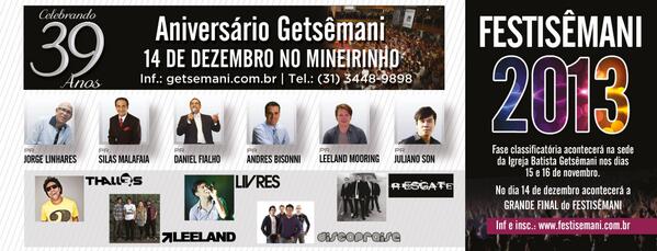 getsemanibh_'s tweet photo. #Getsêmanicelebrando39anos Dia 14/12 no Mineirinho @_JorgeLinhares @PastorMalafaia @THALLESROBERTOO @DISCOPRAISE http://t.co/IhEVuHxmkI