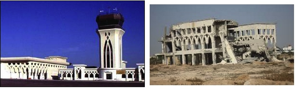 مطار غزة الدولي أو مطار ياسر عرفات، تم بناءه عام ١٩٩٨ تحت السيادة الفلسطينينة. عام ٢٠٠١ دمرته إسرائيل بالكامل.