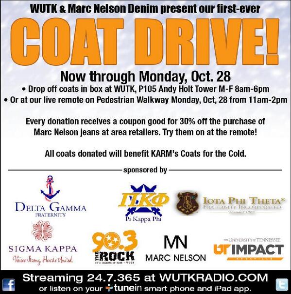 ImpactUT's tweet image. We are so excited to be a part of the @WUTKTheRock Coat Drive! Donate coats by Monday, Oct. 28!
