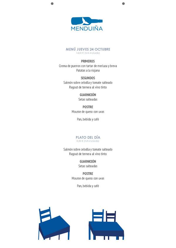 MenduinaRest's tweet photo. El menú y plato del dia para este jueves con las mejores vistas de la Terraza http://t.co/rjUFUPycam
