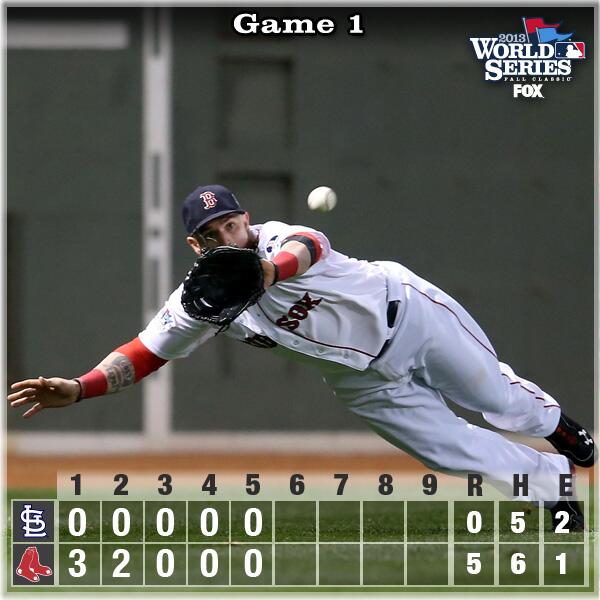 MLB's tweet photo. Jonny Gomes helps keep @RedSox firmly in control of Game 1 on @MLBONFOX. #WorldSeries http://t.co/0oQMGSFdUh