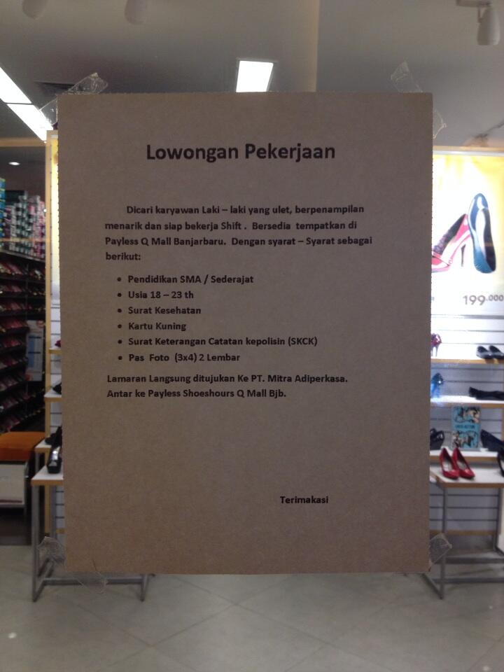 Q Mall Banjarbaru On Twitter Lowongan Kerja Payless Shoesource Qmallbjb Check It Http T Co 3wnf3q1sdr