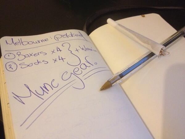 Packing list for Melbourne - done and done.