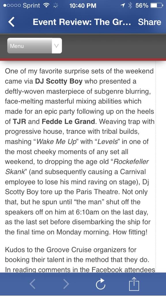 djscottyboy's tweet photo. Thank You @mattEDMT &amp; #EDMTunes for this great article about my closing set on @GrooveCruise #GCLA #GrooveCruiseLA http://t.co/cSrCEsnDWY