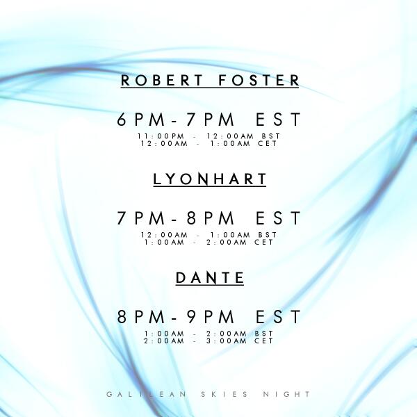 GalileanSkies's tweet image. Schedule for Galilean Skies Night tomorrow. You don't want to miss this one! #GSNOct #TranceFamily #EDM