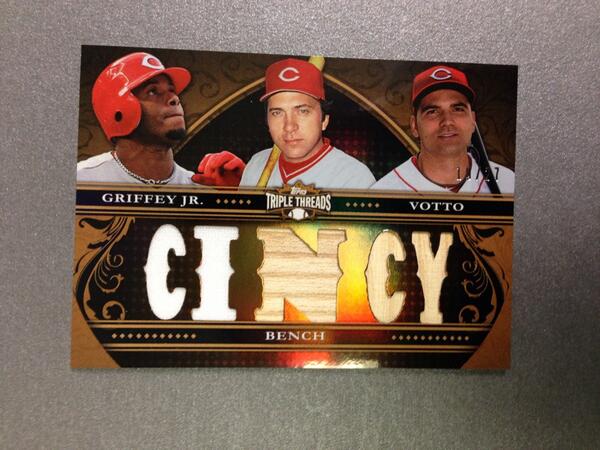 Topps's tweet image. Hey @Reds fans. Keep the noise down when you peep this! 3 stars.. @joey_votto29 JR &amp;amp; Bench..1card #TripleThreadsBB