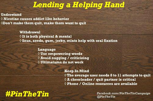 PinTheTin's tweet photo. Help a friend or family member quit - be their difference. #PinTheTin
More Information: http://t.co/cRWmYJrw4U http://t.co/6QftoufciX