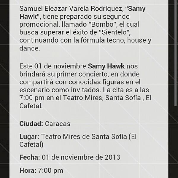 tifiale's tweet image. Llego el magnifico dia  #TheRapstar  #SamyHawkEnConcierto