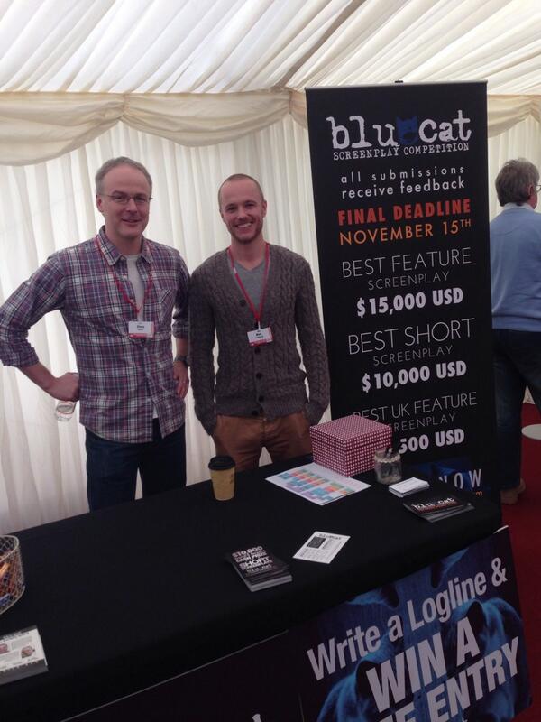 Nick_Luddington's tweet photo. Two film geeks at the #LondonSWF, come and talk about your screenplays with us at the @BlueCatPictures table! http://t.co/AWw8YdfPoY