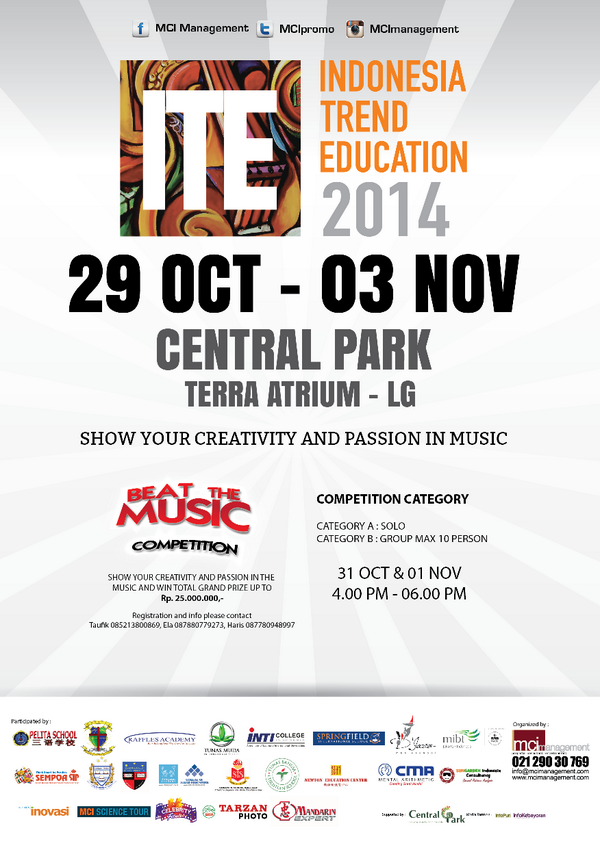 CentralParkMall's tweet photo. ITE - Indonesia Trend Education 2014. 29 Oct - 03 Nov at Terra Atrium Central Park Mall - LG floor. http://t.co/KifAhxOUbb