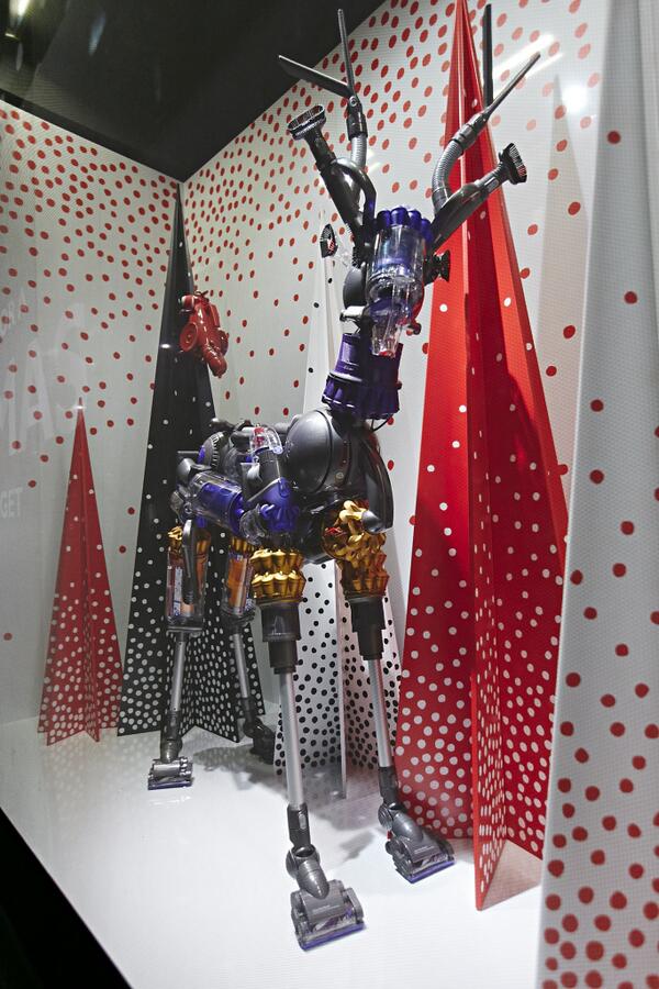 Dyson's tweet photo. Dyson the cyclone reindeer, had a very shiny hose. Go check out our window display at Oxford Street @johnlewisretail http://t.co/1DzWN80ASH