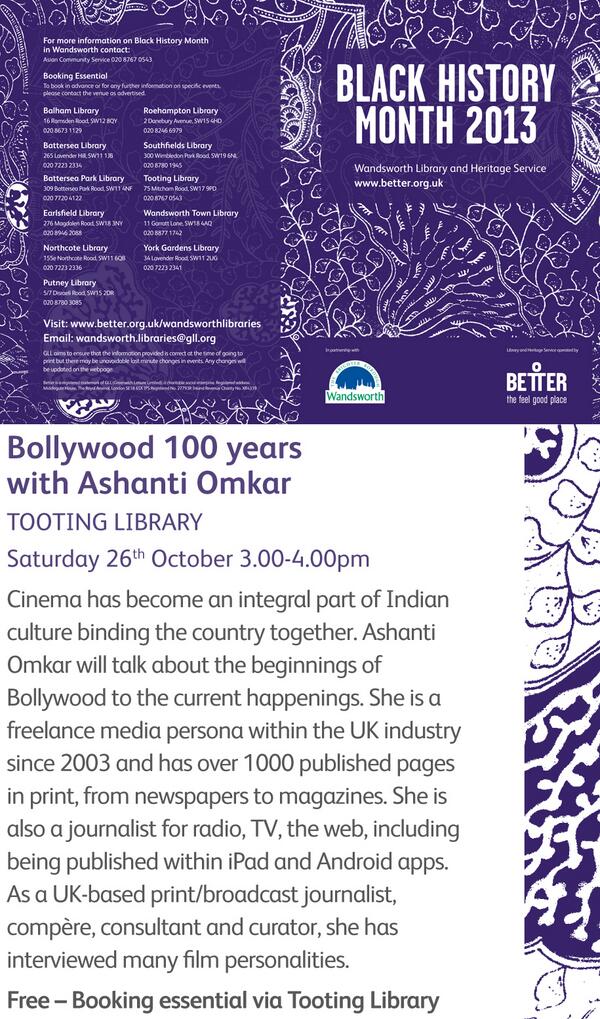 AshantiOmkar's tweet image. Please join me at #TootingLibrary for an #Bollywood #IndianCinema talk @TootingOnline @TootingInfo @LondonNow @WandBC