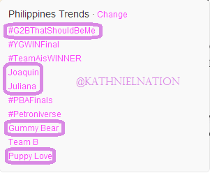 KathNielNation's tweet photo. #G2BThatShouldBeMe
Joaquin
Juliana
Gummy Bear
Puppy Love ♥ http://t.co/dHFpfiaVvm