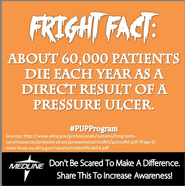 MedlineU's tweet image. #FrightFact: About 60k patients die each yr as a direct result of a #pressureulcer buff.ly/1h9wv7i #PUPProgram