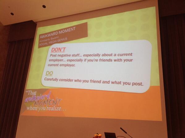 MAB_Foundation's tweet photo. Career tips from Jay Kruz and Jennifer Michaels.  What not to do on social media. #bcbc13 http://t.co/MWVUGe3luK