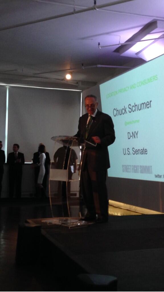 OnePlanetOps's tweet image. Senator @SenSchumer presenting at @streetfightmag ...same stage our CMO @ManciniReply presented yesterday