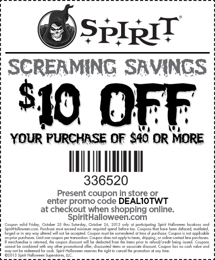 FrightBites's tweet photo. RT @SpiritHalloween: Here's A FREE $10! Redeem In-Store Or Online! #Halloween #coupon http://t.co/S1Lz4AIFwW
