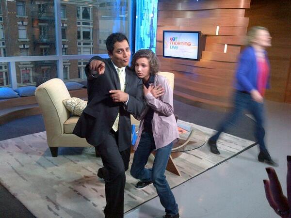 AamerHaleem's tweet photo. Great to welcome @DylanRaySchmid to @CTVMorningLive! His movie #Bunks premieres this weekend. #dramaticposes http://t.co/M9c6MpHQVI