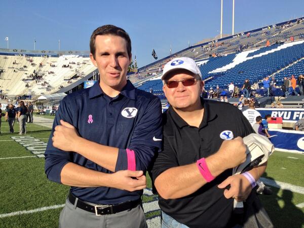 HamblinJim's tweet photo. Josh and I at the BYU/BSU pregame. #BreastCancerAwareness #wearpink #byufootball http://t.co/7Scdw1iS8R