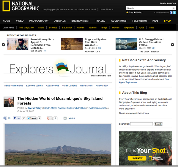 <a href="/SkyIslands1/">SkyIslands</a> on <a href="/NatGeo/">National Geographic</a> bit.ly/1cT5gv9, check #crowdfunding on @indigogo @ bit.ly/1hpBled #Mozambique