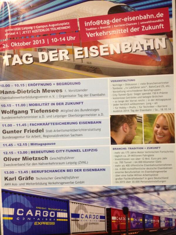 BeateZiemann's tweet photo. Tag der Eisenbahn an der Uni Leipzig: #DB ist mit am Start. Wir freuen und auf interessante Vorträge! http://t.co/QL4sk7LRPT