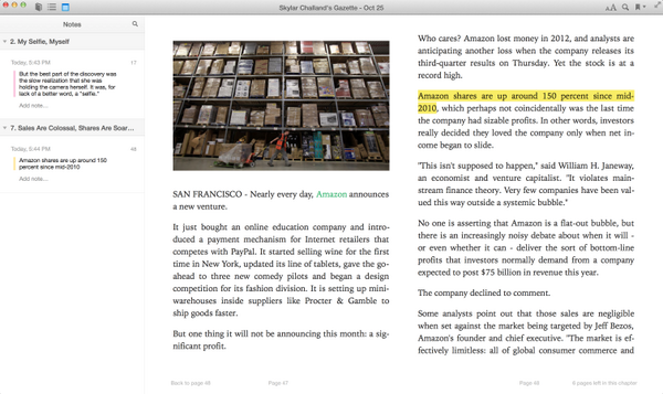 Gazette + iBooks is a beautiful way to read RSS on #Mavericks. Sync notes, highlights, and bookmarks w/ iOS devices.