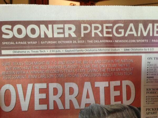 WesWelker's tweet photo. I love this headline! #fuelthefire #ttufootball #wreckem http://t.co/O6K381Yxpk