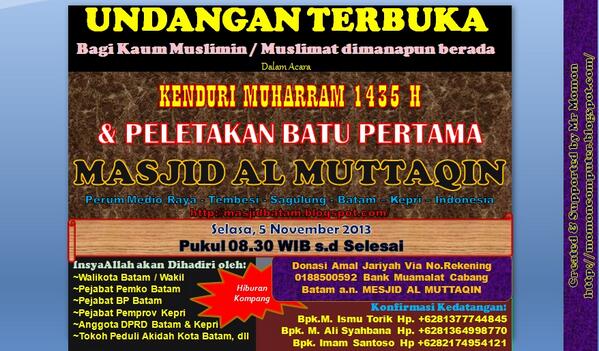 RT <a href="/Warga_Batam/">Warga Batam</a> Keluarga Besar <a href="/BatamBeatBox/">Batam Beatbox Xquad</a> diundang KENDURI MUHARRAM BATAM  1000 undangan 5Nov'13 9pagi