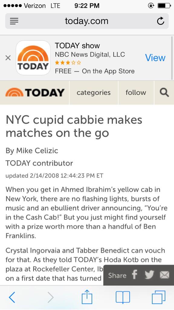 ErinMc5's tweet photo. Goes by the name of "matchmaker cabbie". Dude checks out http://t.co/WPkuMu1gDm