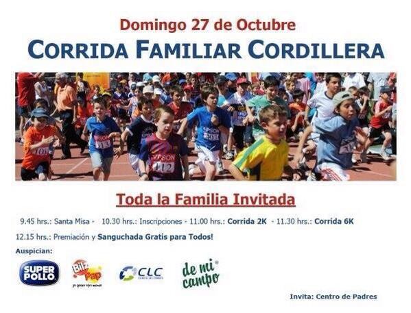 CAACordillera's tweet photo. Todos invitados a la gran corrida familia Colegio Cordillera!! Inscripciones desde las 10:30!!! http://t.co/g6C8JNgH9f