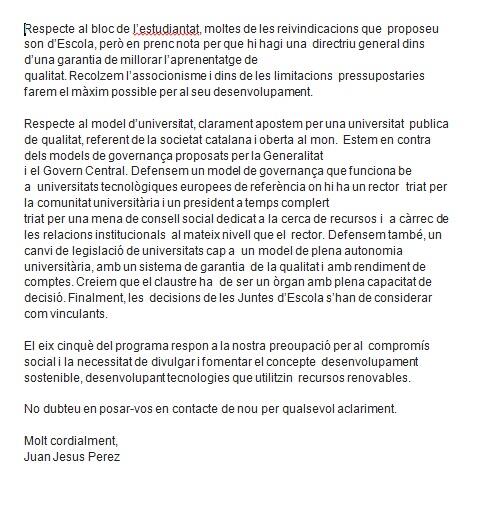 (2/2) Resposta a la carta dels estudiants de la ETSEIB demanant compromisos al futur rector de la UPC. #rectorUPC