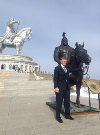 PerrinBeatty's tweet photo. @ClevrU Dana Fox at the massive statue of Genghis Khan during @GGDavidJohnston visit to Mongolia. http://t.co/VXwZSccNZv