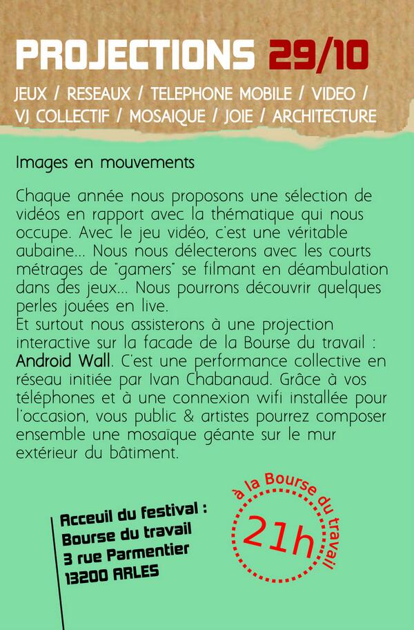 Mardi 29/10 à 21h #Projection #Interactive @laBourseduTravail  
#Films #gamers en déambulation dans #jeux #Live