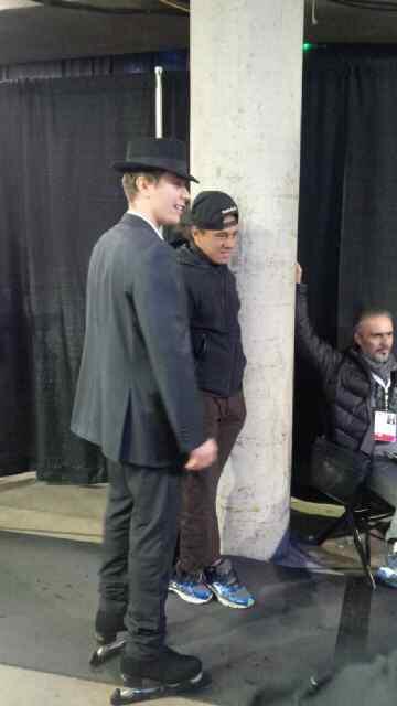 SkateTSN's tweet photo. Everyone is having fun today! @elladjbalde and Michal Brezina backstage at the #SCI13 Gala http://t.co/6A37lUIoGi