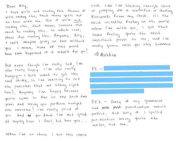 lauramarano's tweet photo. For those asking what the note says, here you go 😃the blue part is revealed during the premiere 😉😉 http://t.co/teb1GwU5on