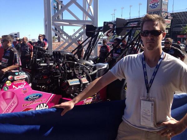 Chris8pm's tweet photo. What a rush standing at the start line behind the 300mph Drag cars! #lasvegasspeedway #8,000horsepower http://t.co/osL1kMwcEQ