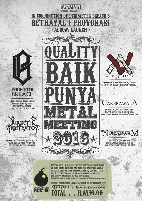 Paradisokl's tweet photo. #Penang Ppl! QBP MetalMeeting on Dec7th w/ @PerimeterBreach's album rliz #SUPPORT local gigs! @AsiaRockRadio @JuiceMy http://t.co/6oMrQ59rTI