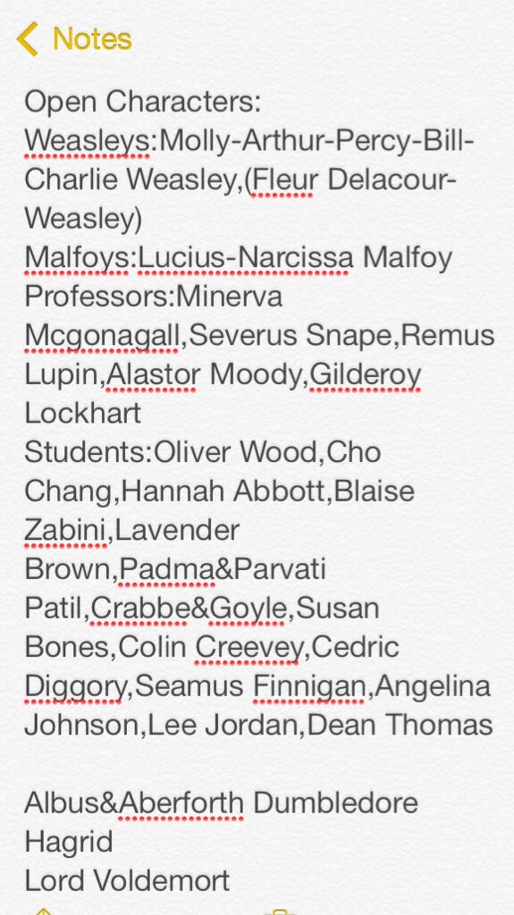 Hey folks!If you want to join our group,here's a list of open characters. x