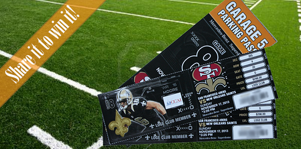 RabornMedia's tweet photo. Are you a #WhoDat fan? We're giving away 2 #Saints tickets on Facebook, check it out: http://t.co/YhArCzQzAt http://t.co/s6Ot77R0Xa