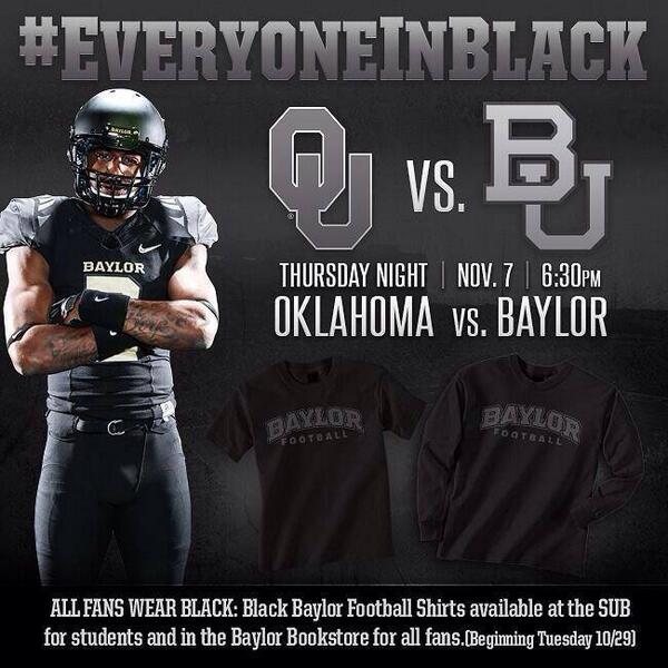 BaylorSpirit's tweet photo. BLACK OUT OU!!!!  Final two games at The Case... LET'S GO!!!!! http://t.co/85gaYkjlof