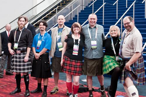 MsSQLGirl's tweet image. #SQLKilt day at #sqlpass #summit13 - aren't they awesome? :) @RafSalas @SQLMickey @GFritchey @GarethSwan #passwit