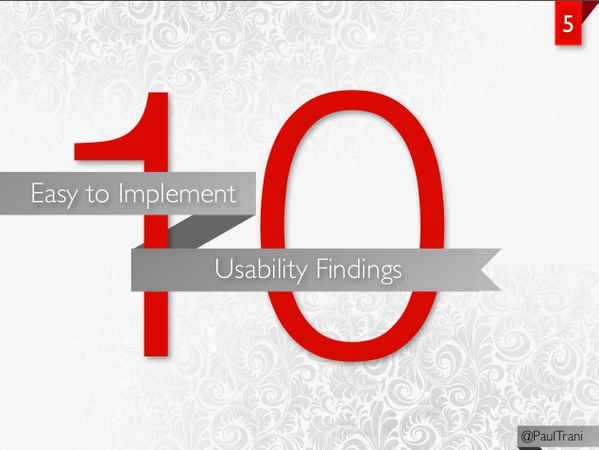 paultrani's tweet image. 10 easy-to-implement usability findings: ptrani.me/17UJT8s #HTML5DevConf #Slides