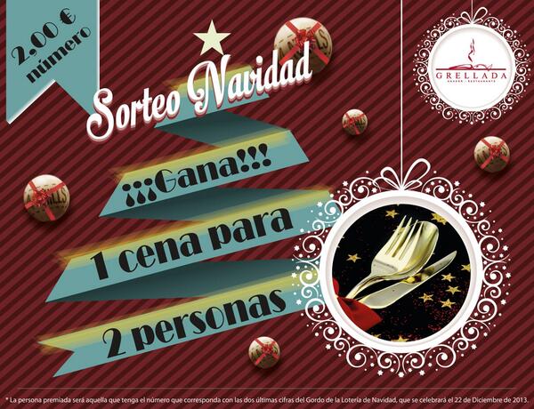 Grellada's tweet photo. Con motivo de las Fiestas Navideñas sorteamos una cena para 2 personas. Información en:
https://t.co/ZSAuov4Pz6 http://t.co/NWskOfNmXz