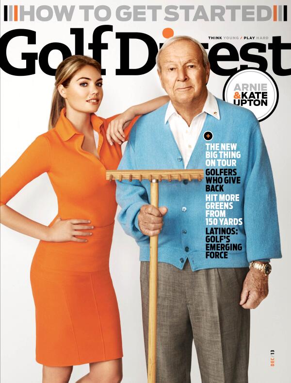 KateUpton's tweet photo. “@GolfDigestMag: Arnold Palmer on the cover W/KU http://t.co/BeTlqPPGYq” This cover is dedicated to my dad and brother! Haha @David_Upton_
