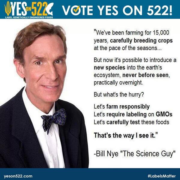 PCC's tweet image. Bill Nye @TheScienceGuy says "let's require labeling"! - via @GMOFreeOregon | #Yeson522 #LabelsMatter #LabelGMOs