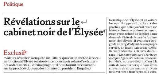 Valeurs's tweet photo. #EXCLUSIF Révélations accablantes sur l'existence d'un cabinet noir à l' @Elysee ce soir sur http://t.co/X9ff4KbFyd http://t.co/cW4aFIZ5Zz