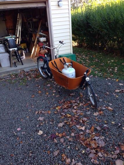 Skivensky's tweet image. The irony; Refilled the BBQ tank at Costco on my cargo bike :) Didn't even release  methane:)