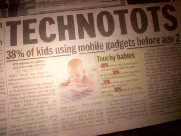 bignetcloudsec's tweet image. Saw this in the Post today: 38% of kids using mobile gadgets before age 2. #teachkidscode